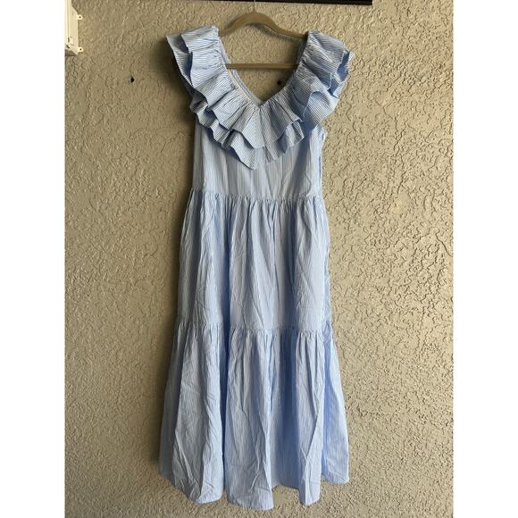 English Factory size medium blue & white striped midi dress - Picture 2 of 5
